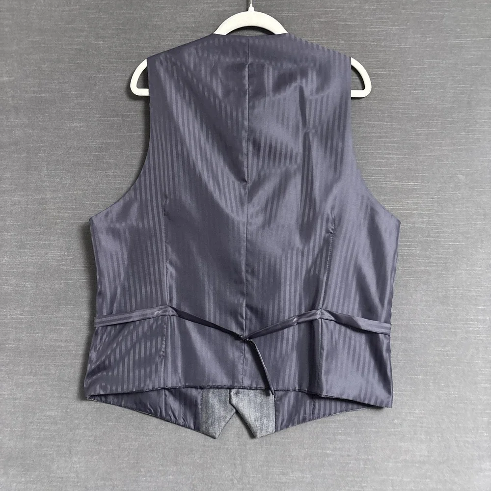 Tessori Suit 44L 43x36 Silver Herringbone 3 Piece Handmade Custom Italy Tall